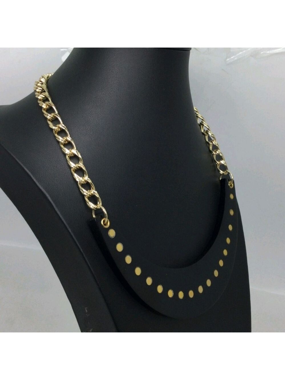 Chico's Black Acrylic Crescent Shape Necklace 18" - Picture 3 of 5